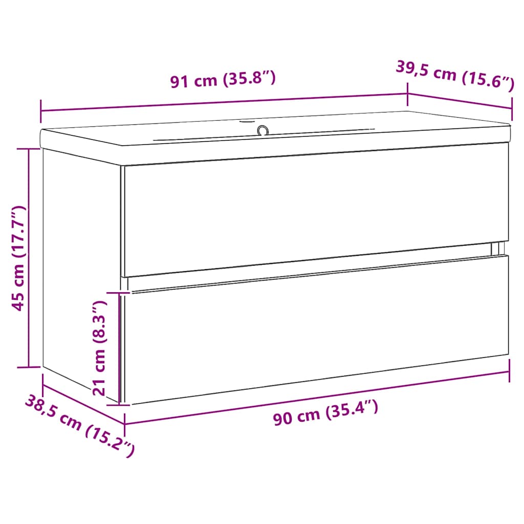 vidaXL Szafka pod umywalkę Czarny Dąb 90 x 39 x 62 cm