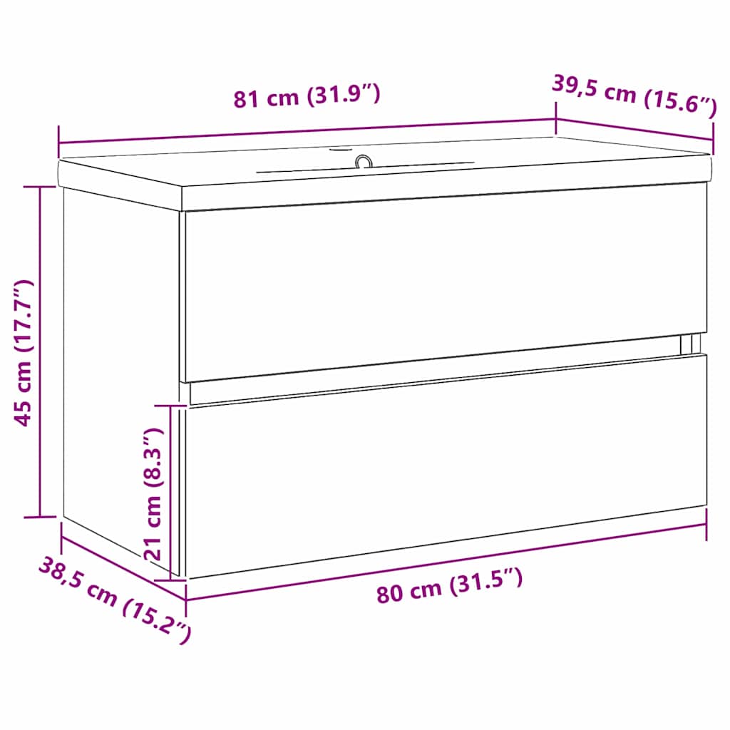 vidaXL Szafka pod umywalkę Czarny Dąb 80 x 39 x 62 cm