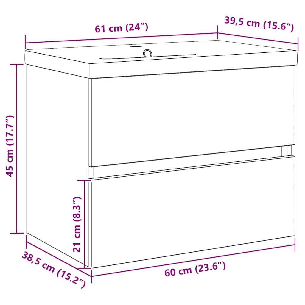 vidaXL Szafka pod umywalkę Czarny Dąb 60 x 39 x 62 cm