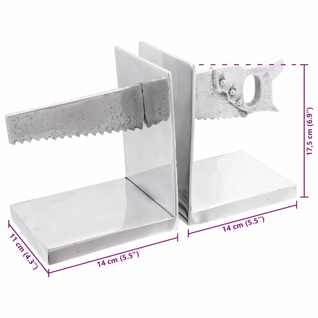 vidaXL Podpórki do książek 2 pcs Srebrny 11 x 14 x 17,5 cm Aluminium