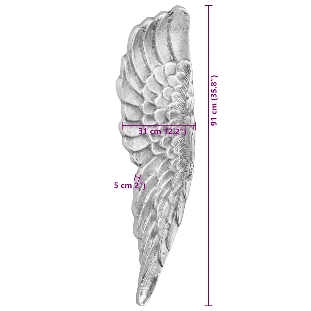 vidaXL Rzeźba skrzydeł 2 pcs Srebrny 31 x 5 x 91 cm Aluminium