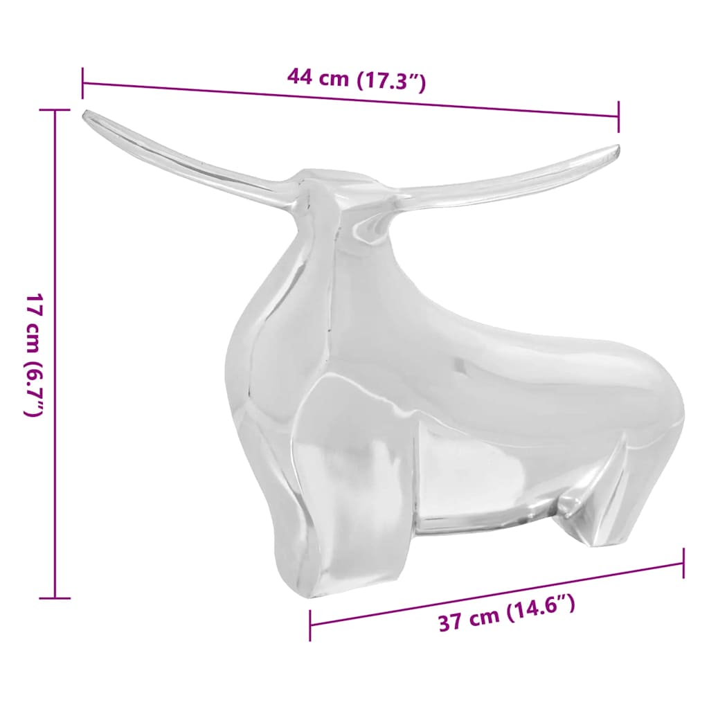 vidaXL Rzeźba byka Srebrny 37 x 44 x 17 cm Aluminium