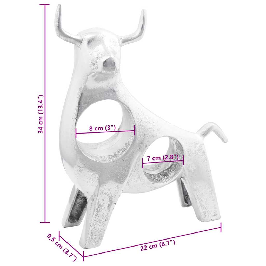 vidaXL Rzeźba byka Srebrny 22 x 9,5 x 34 cm Aluminium