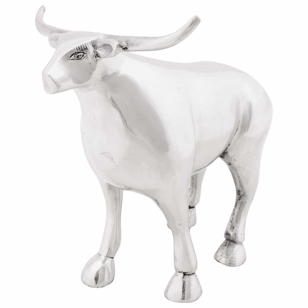 vidaXL Rzeźba byka Srebrny 20 x 17 x 23 cm Aluminium