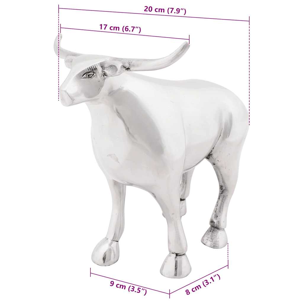 vidaXL Rzeźba byka Srebrny 20 x 17 x 23 cm Aluminium