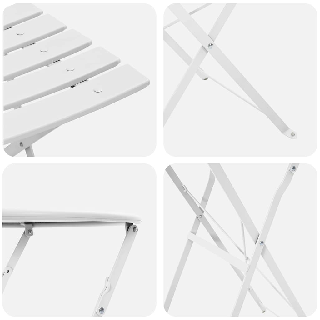 vidaXL Składany zestaw bistro 3 pcs Biały Stal