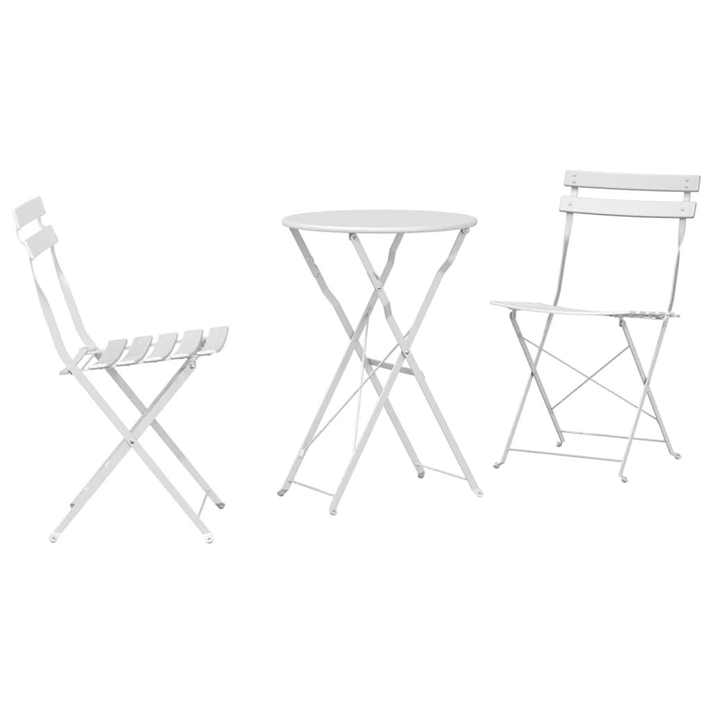 vidaXL Składany zestaw bistro 3 pcs Biały Stal