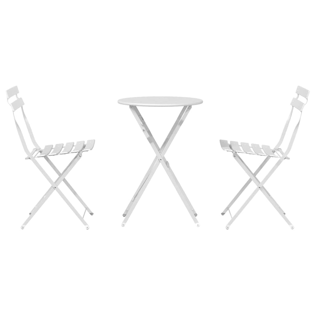 vidaXL Składany zestaw bistro 3 pcs Biały Stal