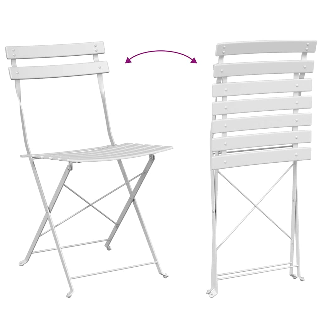 vidaXL Składany zestaw bistro 3 pcs Biały Stal
