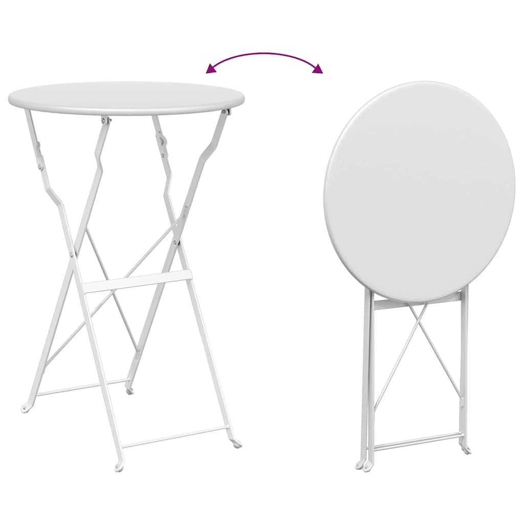 vidaXL Składany zestaw bistro 3 pcs Biały Stal