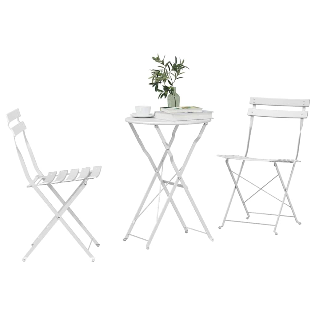 vidaXL Składany zestaw bistro 3 pcs Biały Stal