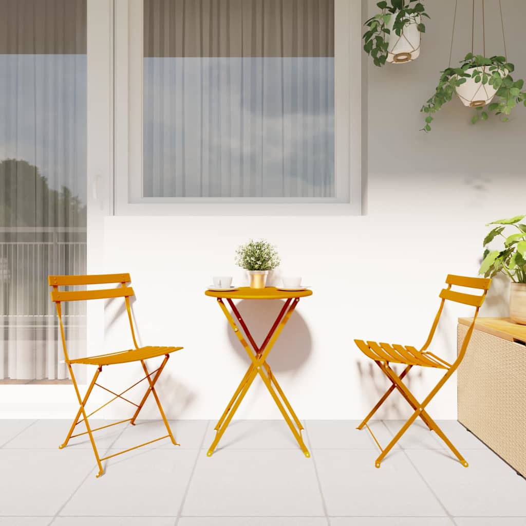 vidaXL Składany zestaw bistro 3 pcs Musztardowy Stal