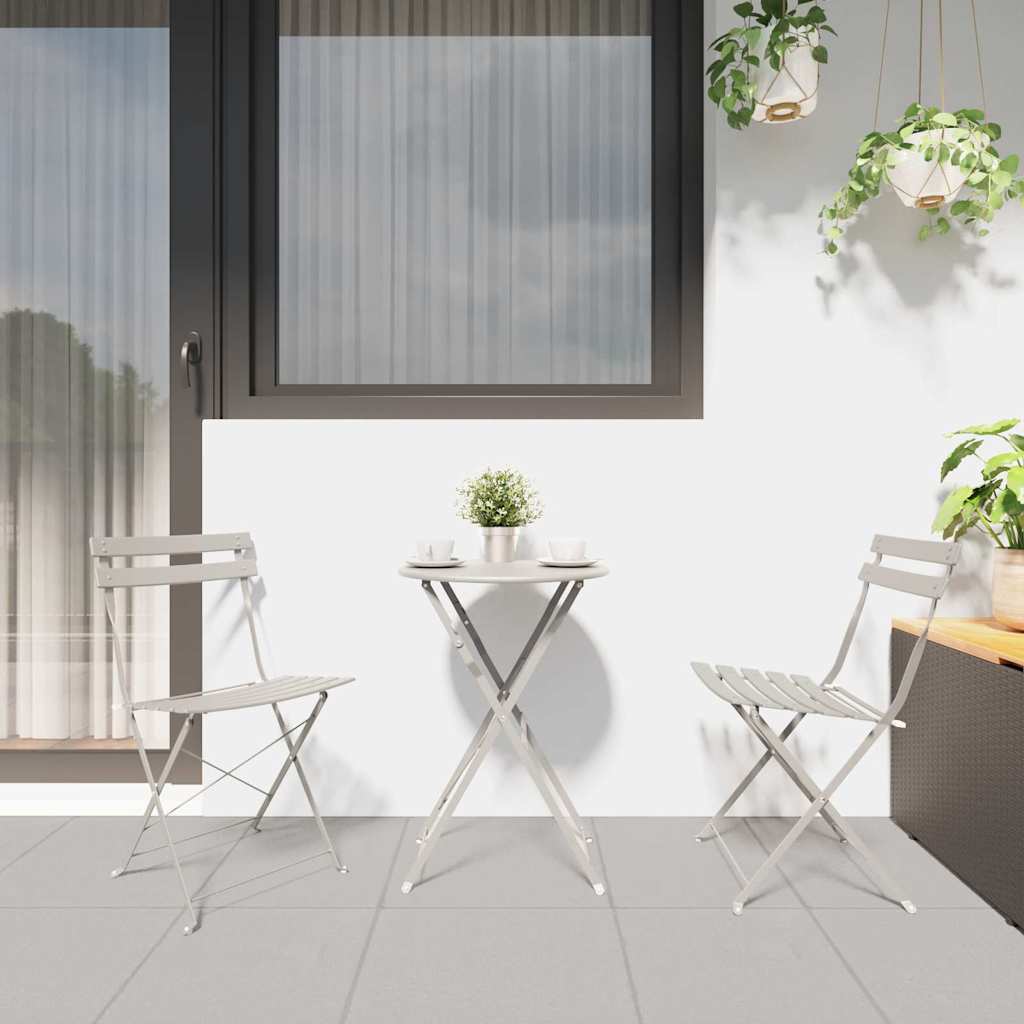 vidaXL Składany zestaw bistro 3 pcs Beżowy Stal