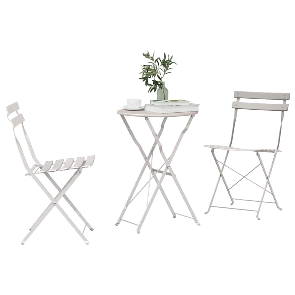 vidaXL Składany zestaw bistro 3 pcs Beżowy Stal