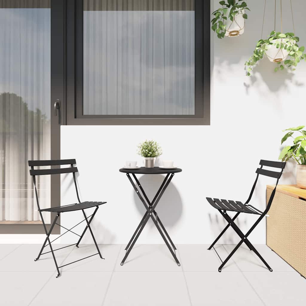 vidaXL Składany zestaw bistro 3 pcs Antracyt Stal