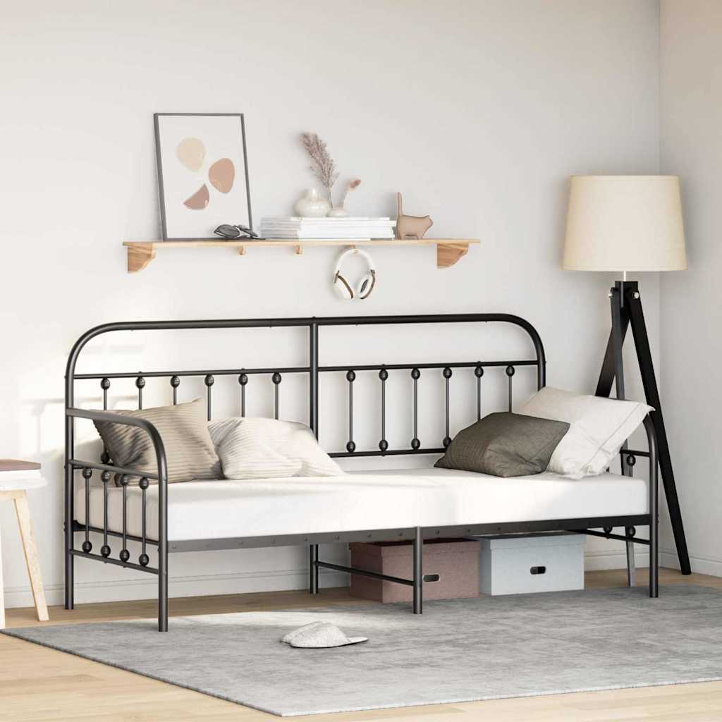 vidaXL Rama łóżka dziennego Czarny 75 x 190 cm Stal malowana proszkowo