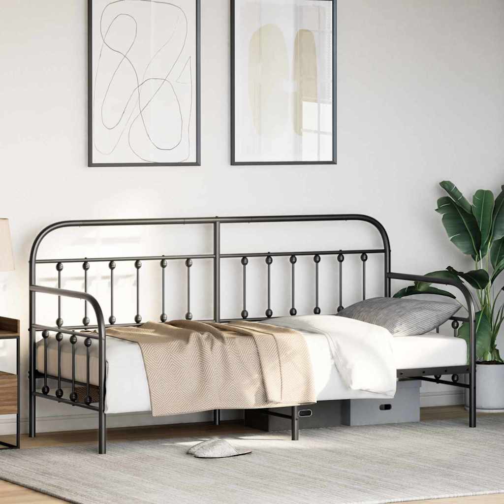 vidaXL Rama łóżka dziennego Czarny 75 x 190 cm Stal malowana proszkowo