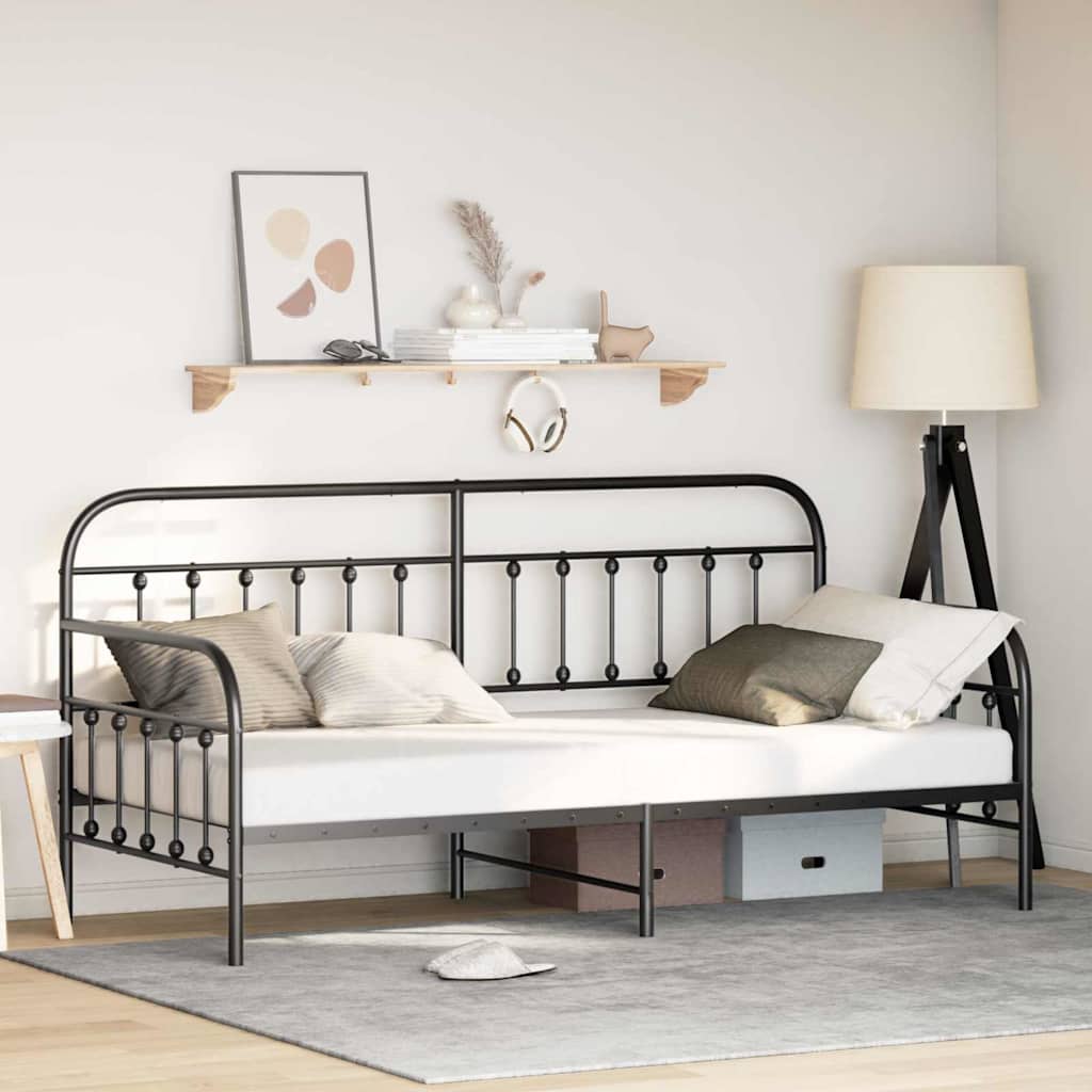 vidaXL Rama łóżka dziennego Czarny 90 x 190 cm Stal malowana proszkowo