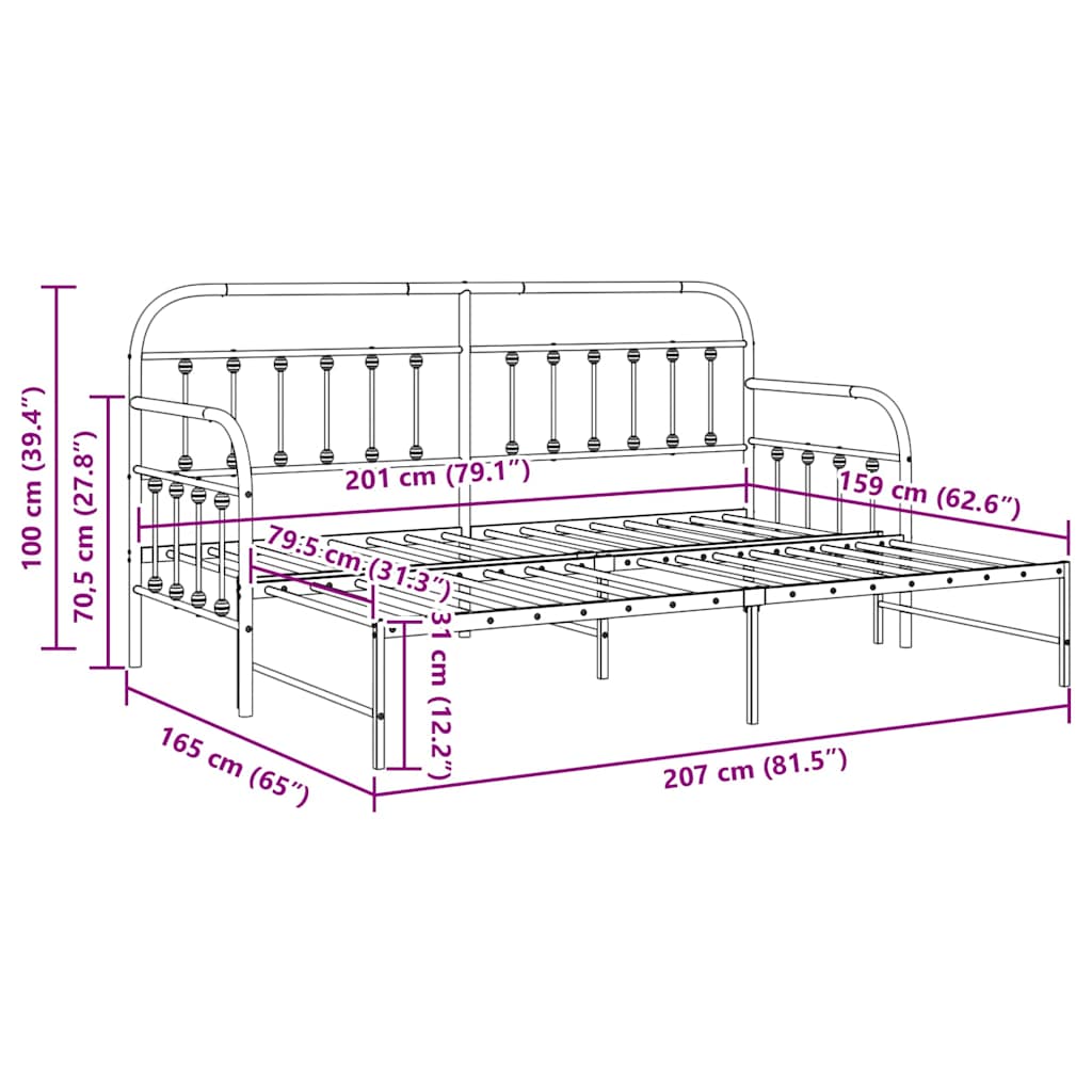 vidaXL Rama łóżka dziennego Czarny 80 x 200 cm Stal malowana proszkowo