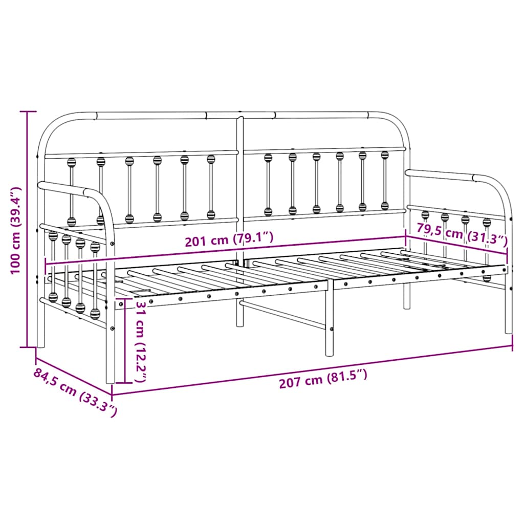 vidaXL Rama łóżka dziennego Biały 80 x 200 cm Stal malowana proszkowo