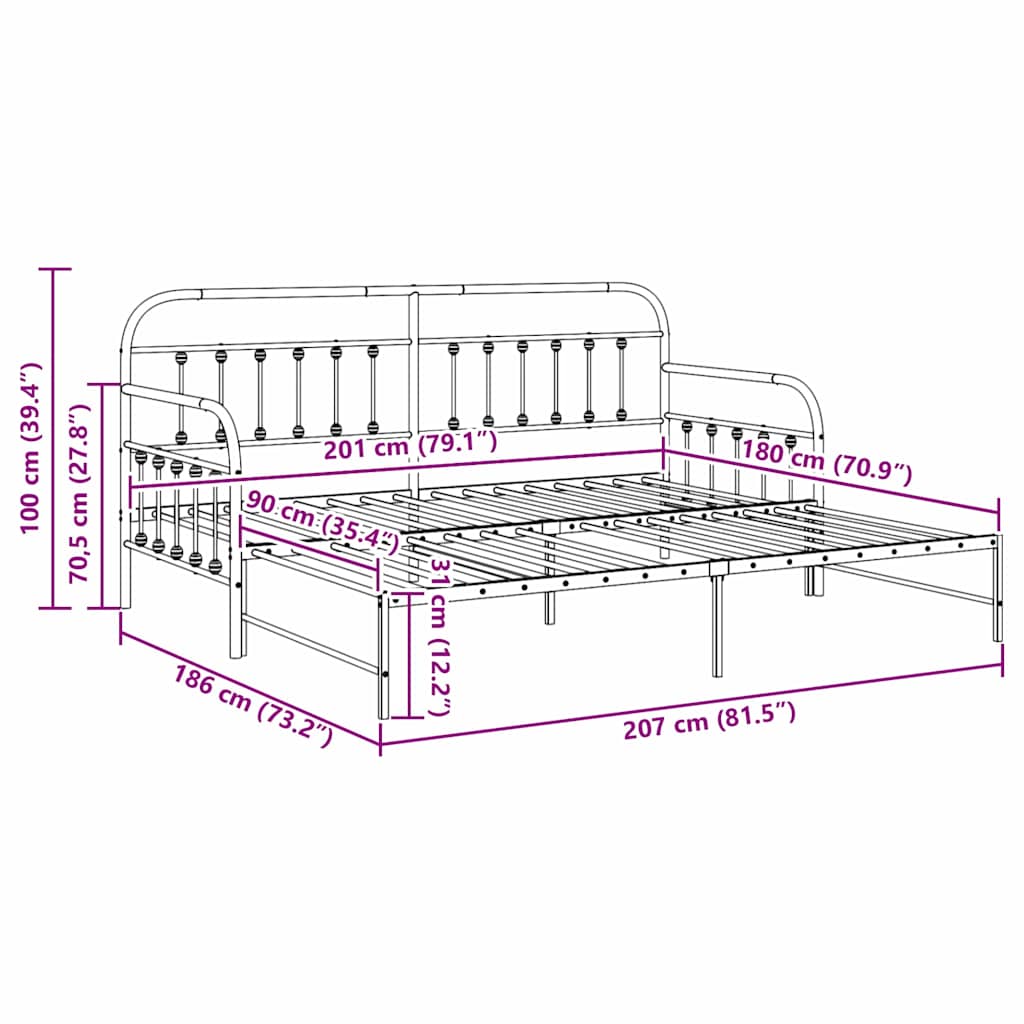 vidaXL Rama łóżka dziennego Biały 90 x 200 cm Stal malowana proszkowo
