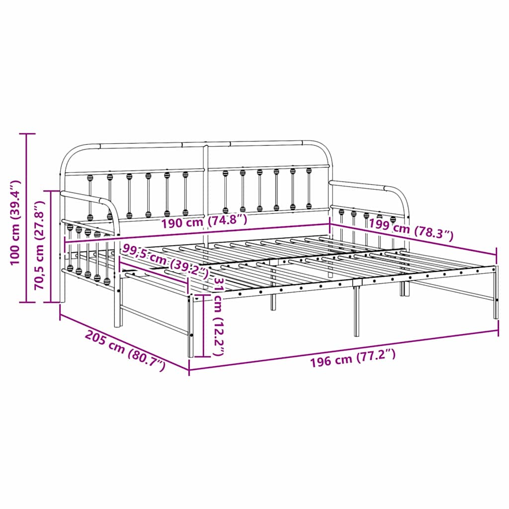 vidaXL Rama łóżka dziennego Biały 100 x 190 cm Stal malowana proszkowo