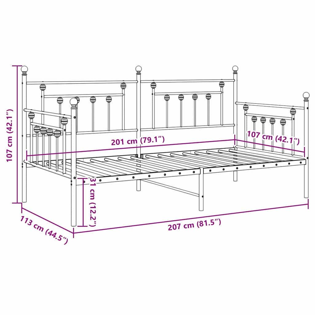 vidaXL Rama łóżka dziennego Czarny 107 x 203 cm Stal