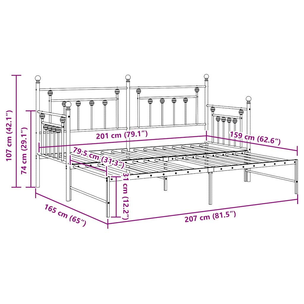 vidaXL Rama łóżka dziennego Czarny 80 x 200 cm Stal