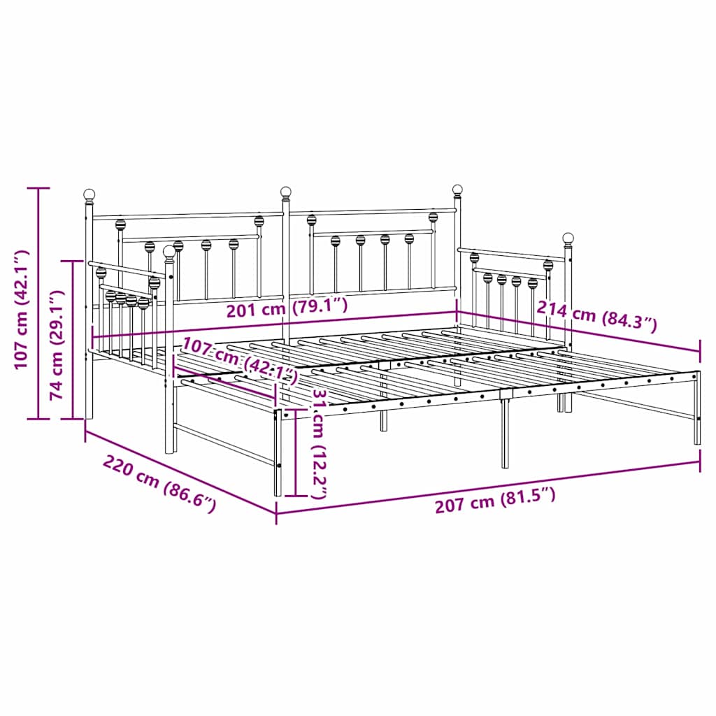 vidaXL Rama łóżka dziennego Czarny 107 x 203 cm Stal