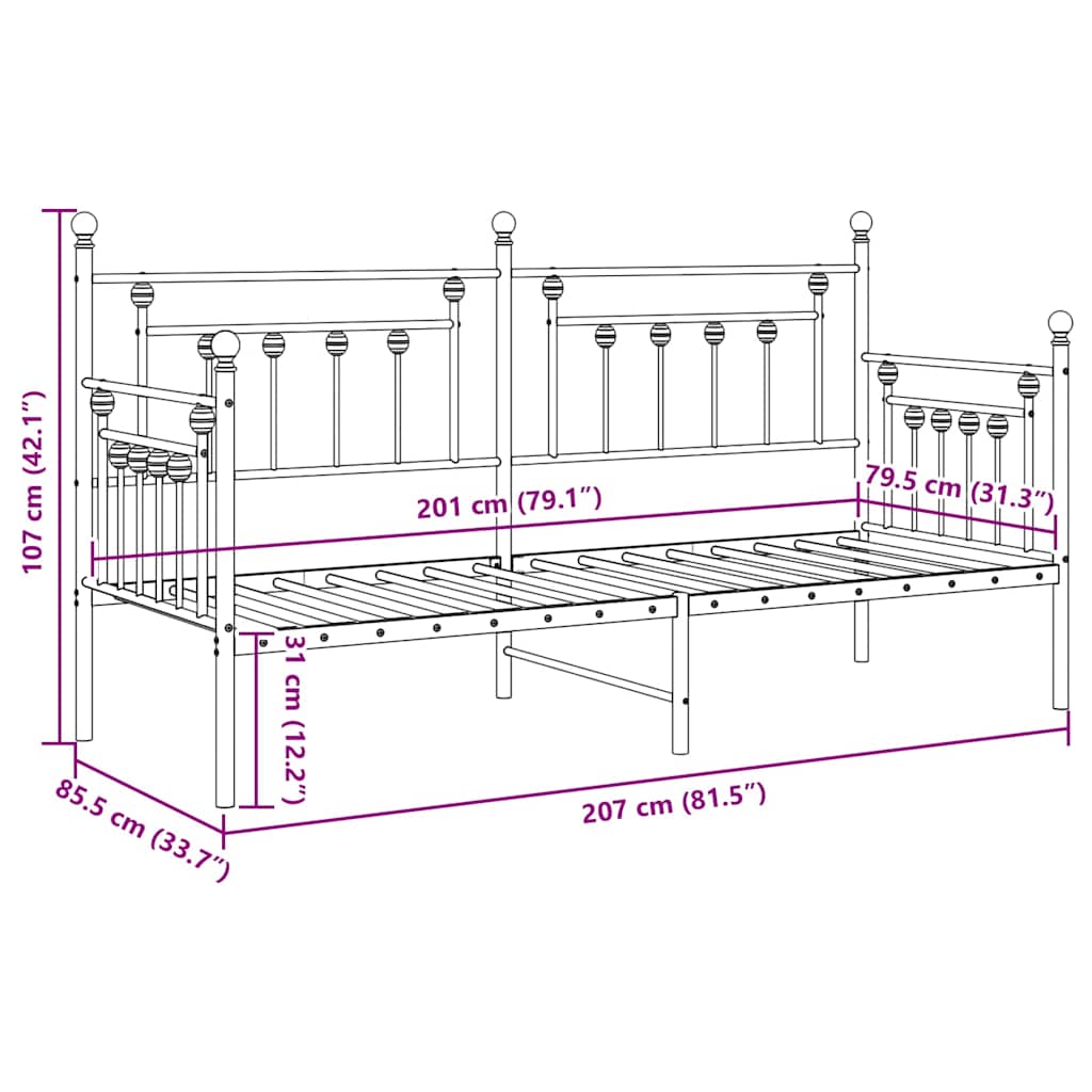 vidaXL Rama łóżka dziennego Biały 80 x 200 cm Stal