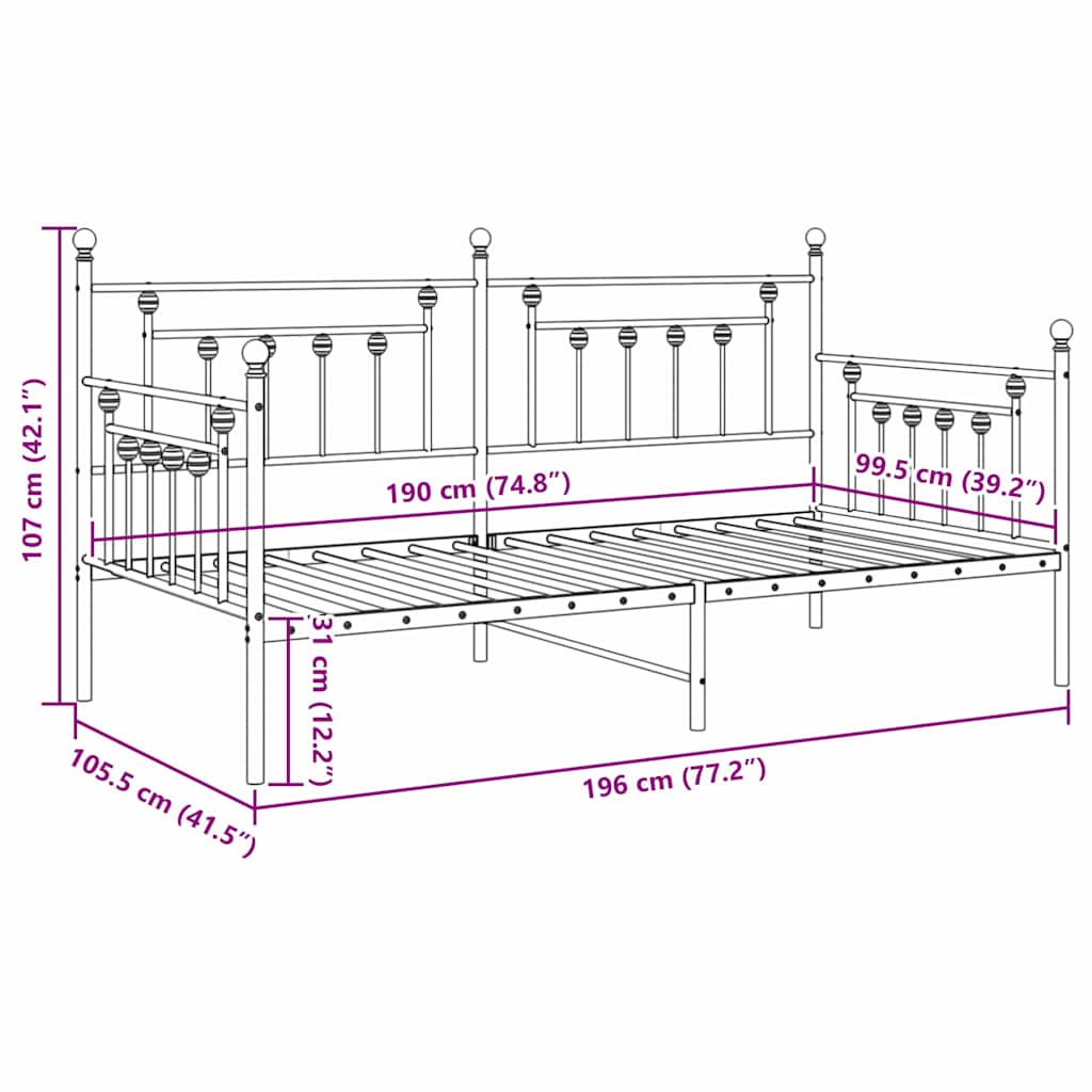 vidaXL Rama łóżka dziennego Biały 100 x 190 cm Stal