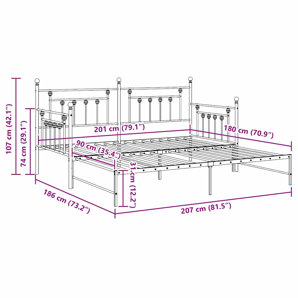 vidaXL Rama łóżka dziennego Biały 90 x 200 cm Stal
