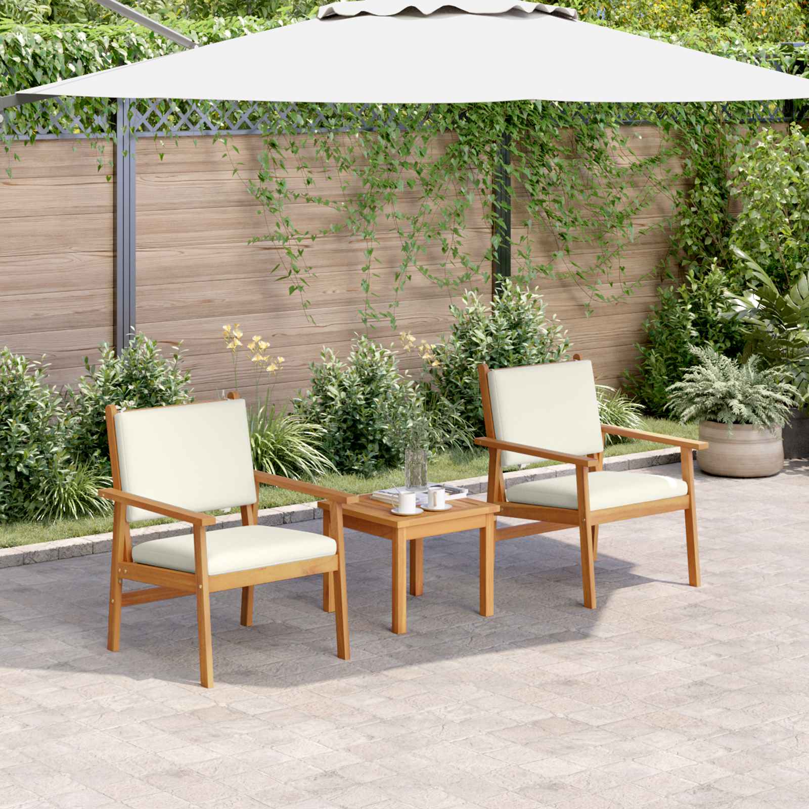 vidaXL Zestaw Sof na Ogród 3 pcs Kremowa biel Lite Drewno Akacji