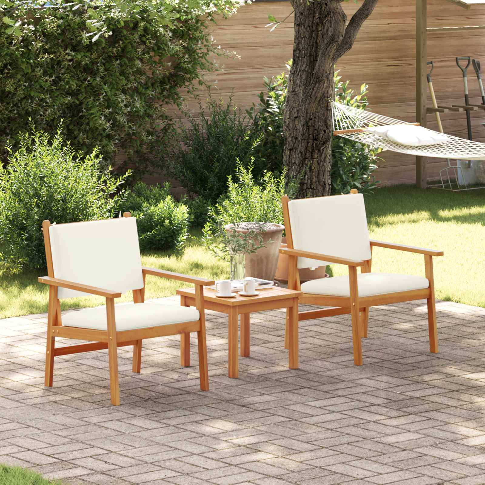vidaXL Zestaw Sof na Ogród 3 pcs Kremowa biel Lite Drewno Akacji