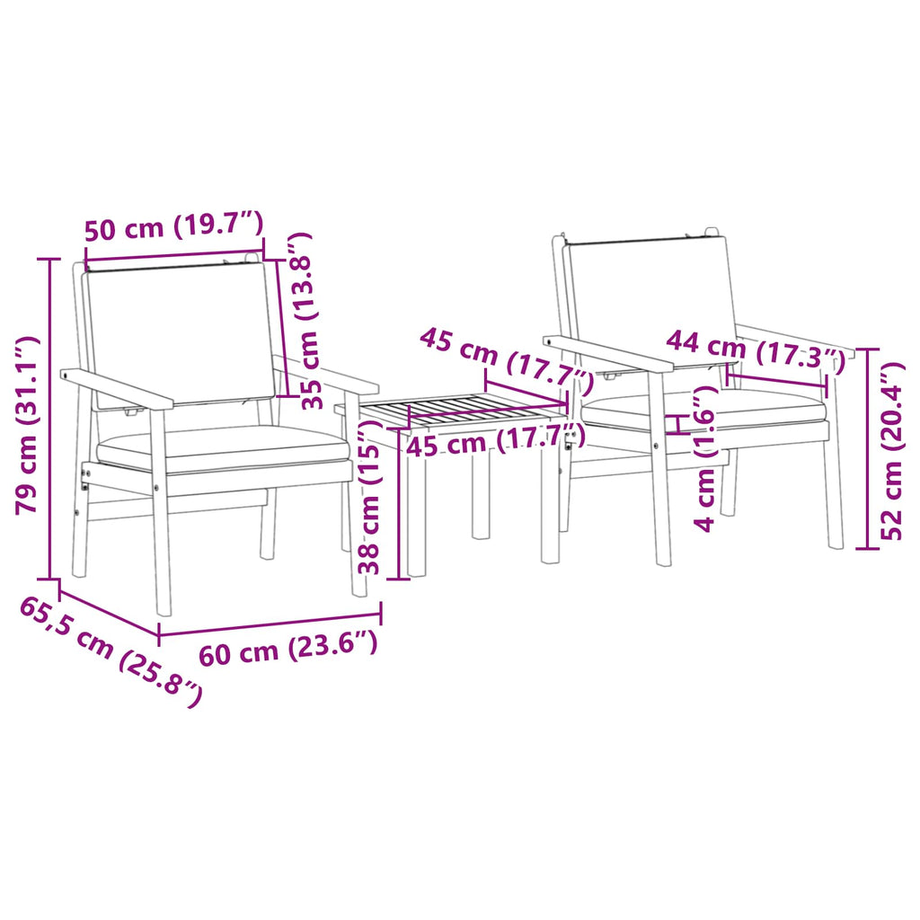vidaXL Zestaw Sof na Ogród 3 pcs Kremowa biel Lite Drewno Akacji