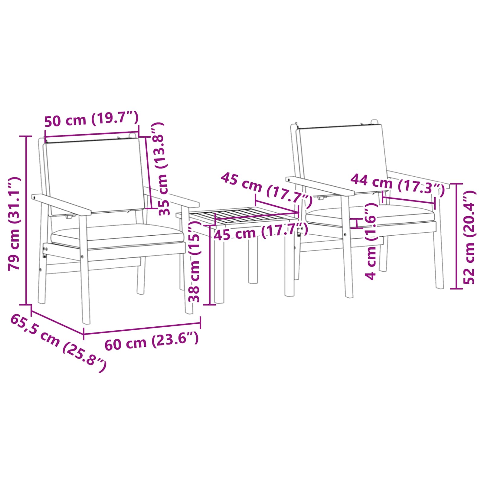vidaXL Zestaw Sof na Ogród 3 pcs Kremowa biel Lite Drewno Akacji