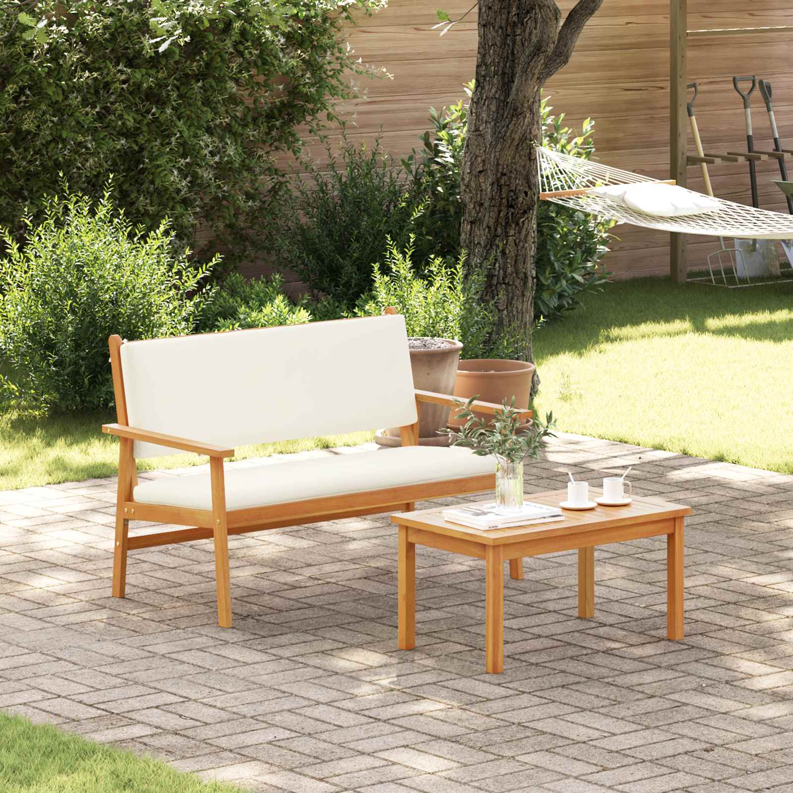vidaXL Zestaw Sof na Ogród 2 pcs Kremowa biel Lite Drewno Akacji