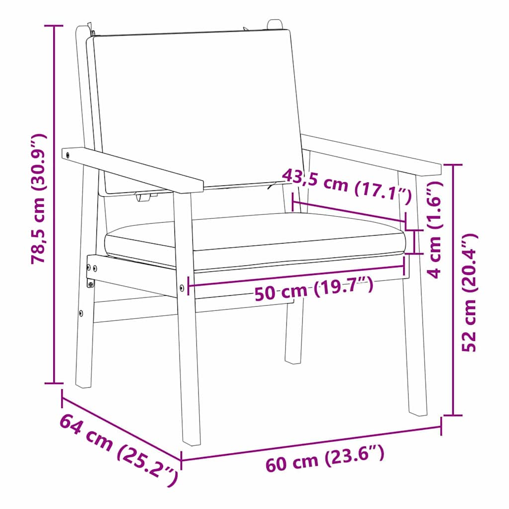 vidaXL Krzesło Ogrodowe z poduszką 2 pcs Antracyt Lite Drewno Akacji
