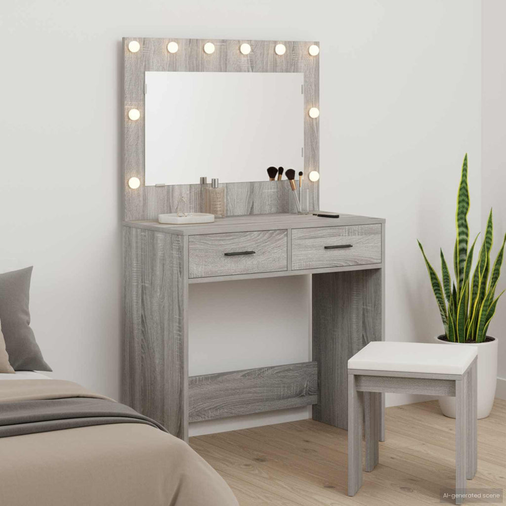 vidaXL Toaletka z szufladą Z lustrem Szary Sonoma 78,5 x 41 x 135 cm