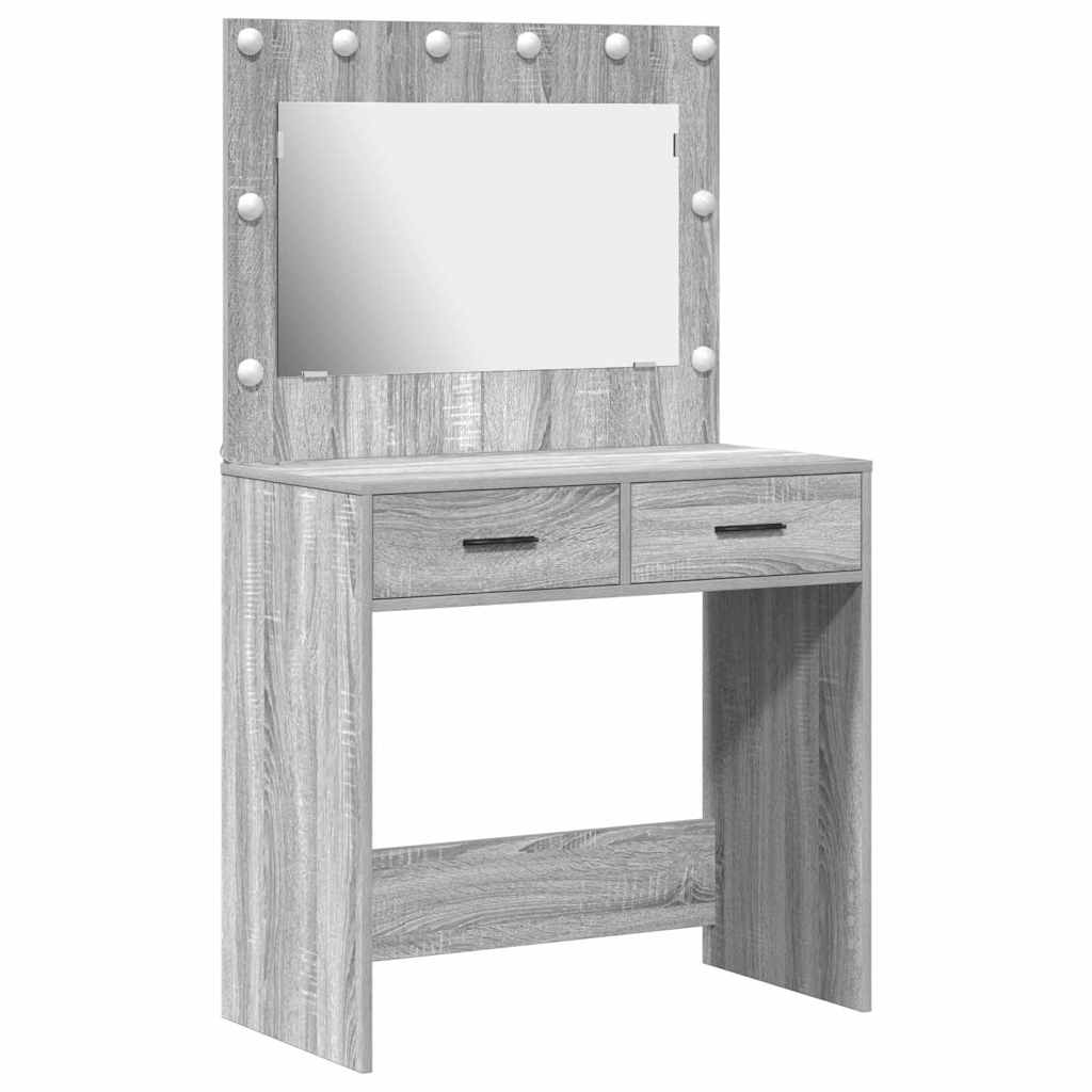 vidaXL Toaletka z szufladą Z lustrem Szary Sonoma 78,5 x 41 x 135 cm