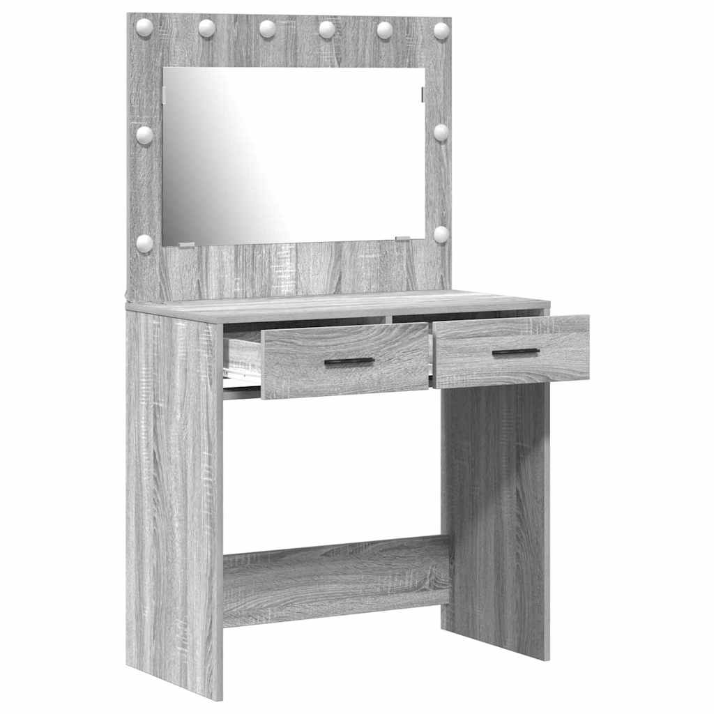 vidaXL Toaletka z szufladą Z lustrem Szary Sonoma 78,5 x 41 x 135 cm