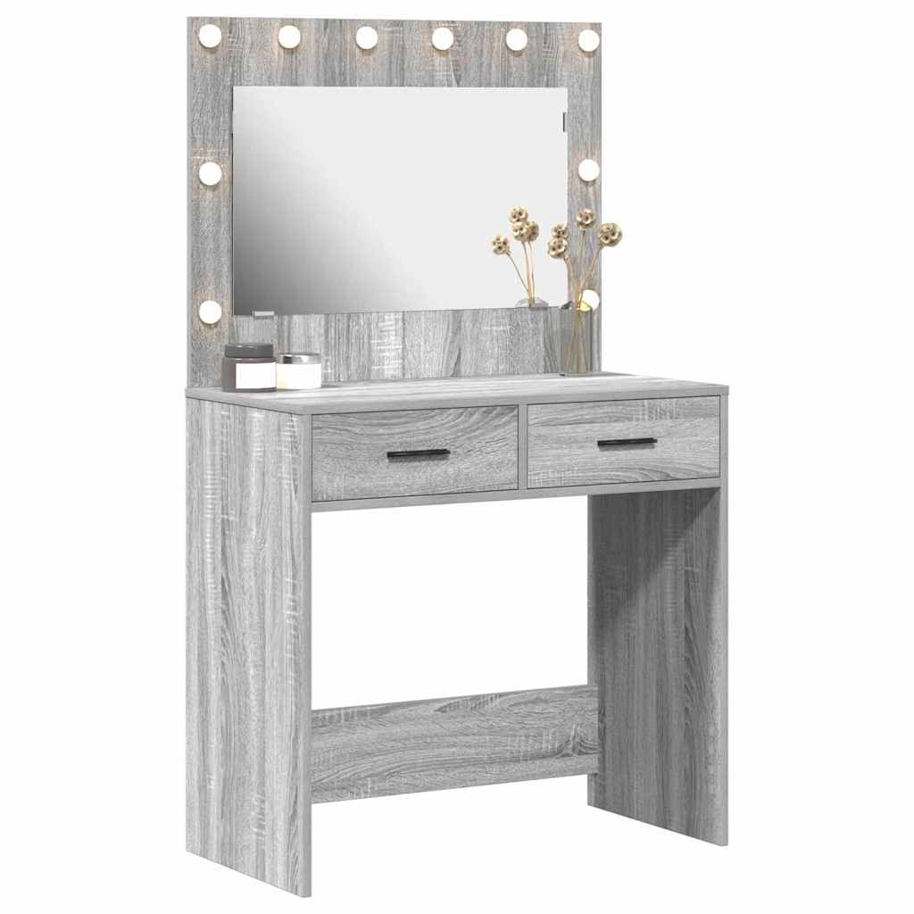 vidaXL Toaletka z szufladą Z lustrem Szary Sonoma 78,5 x 41 x 135 cm