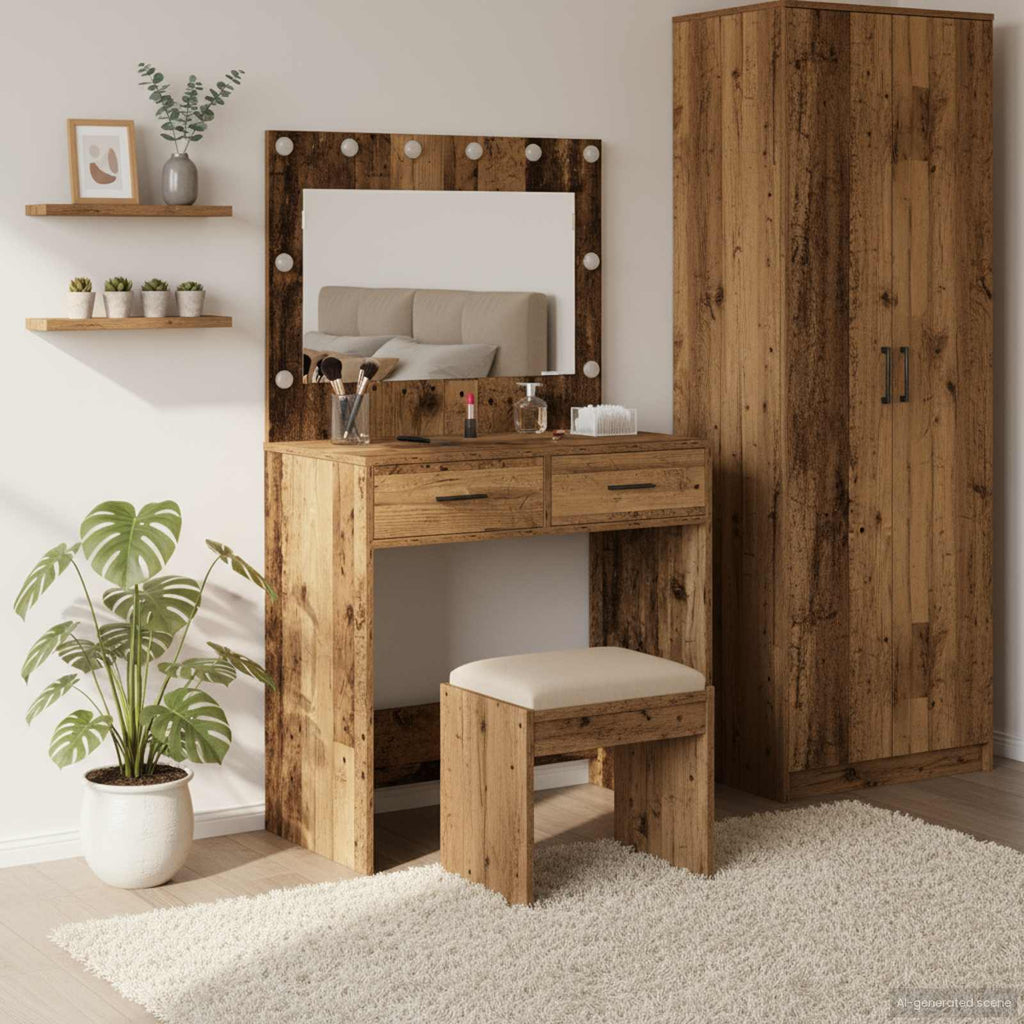vidaXL Toaletka z szufladą Z lustrem Stare drewno 78,5 x 41 x 135 cm