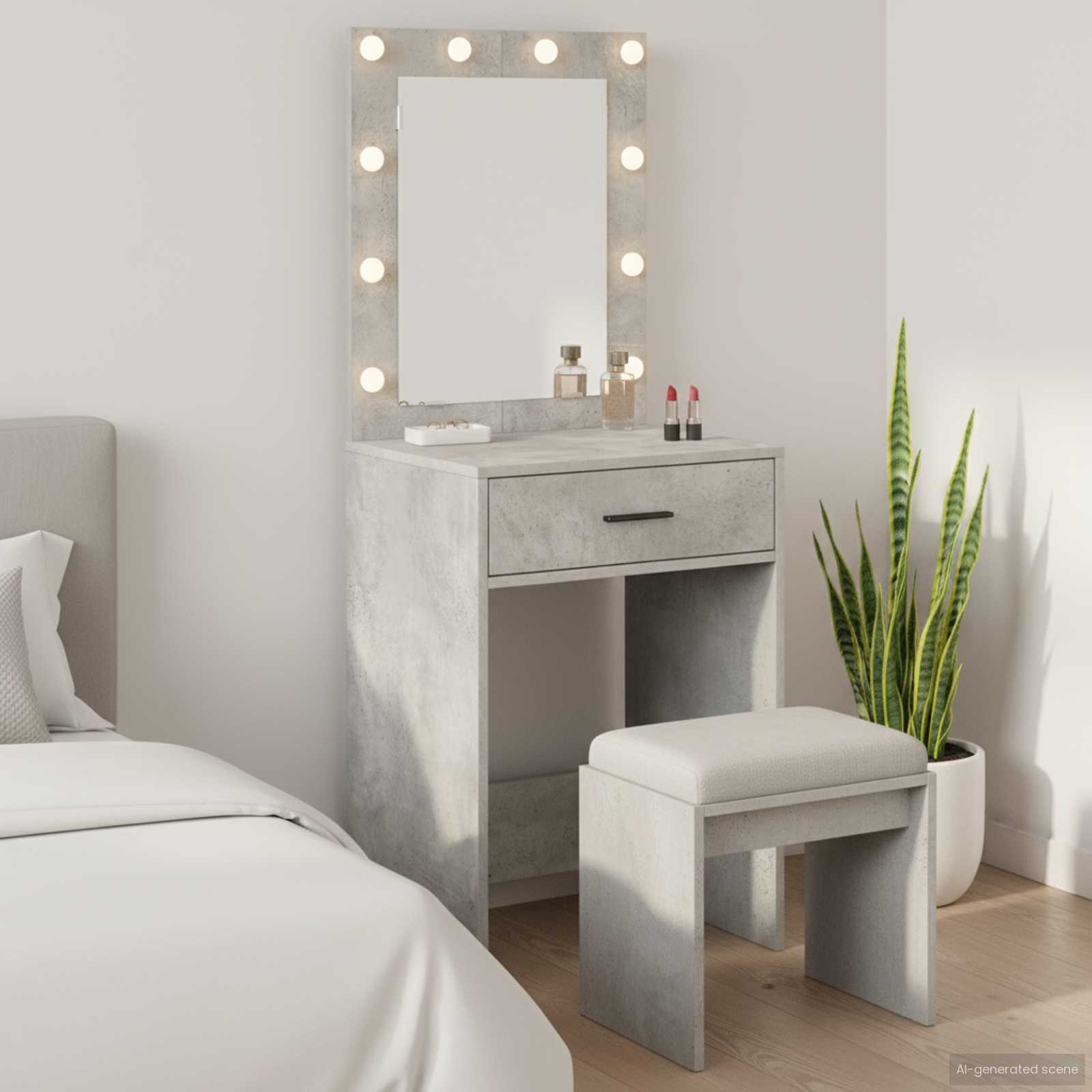 vidaXL Toaletka z szufladą Z lustrem Betonowy szary 50 x 41 x 135 cm