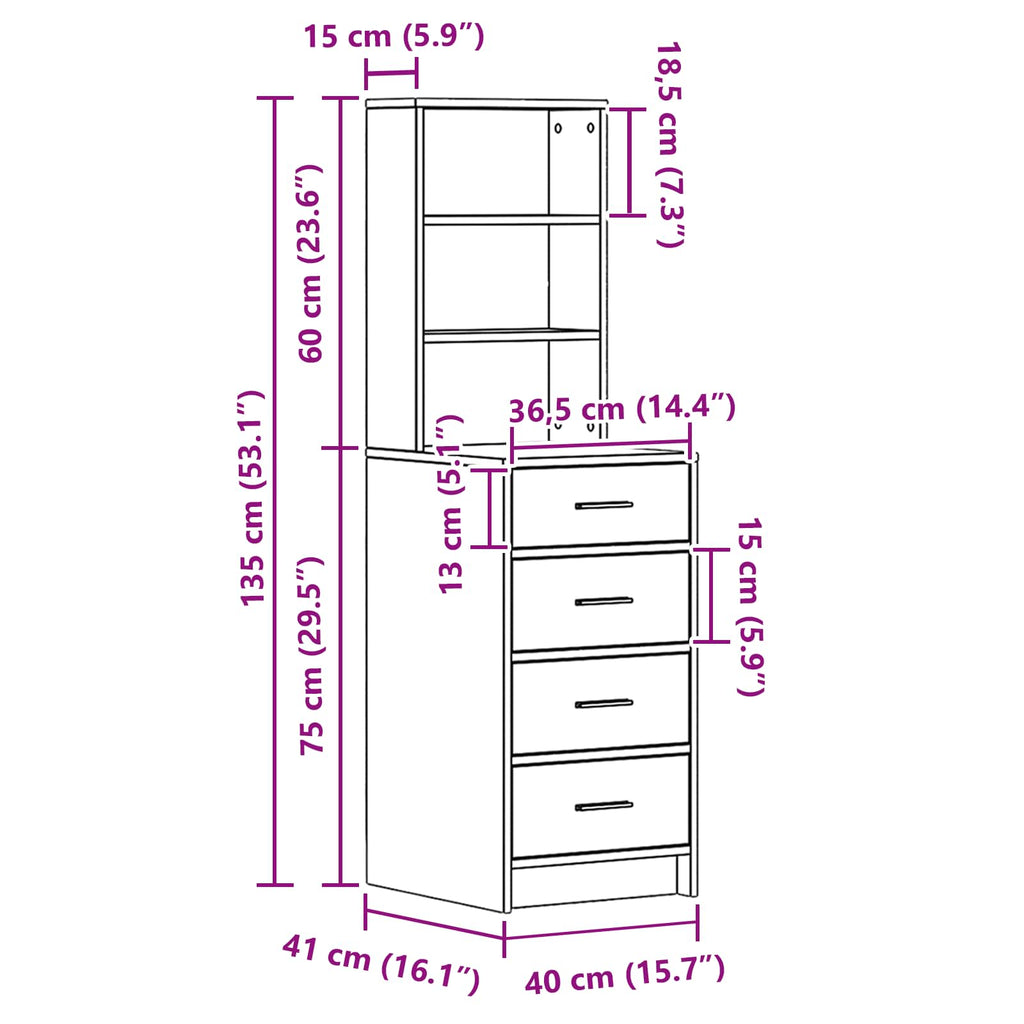 vidaXL Highboard Wędzony dąb 40 x 41 x 135 cm Materiał drewnopochodny