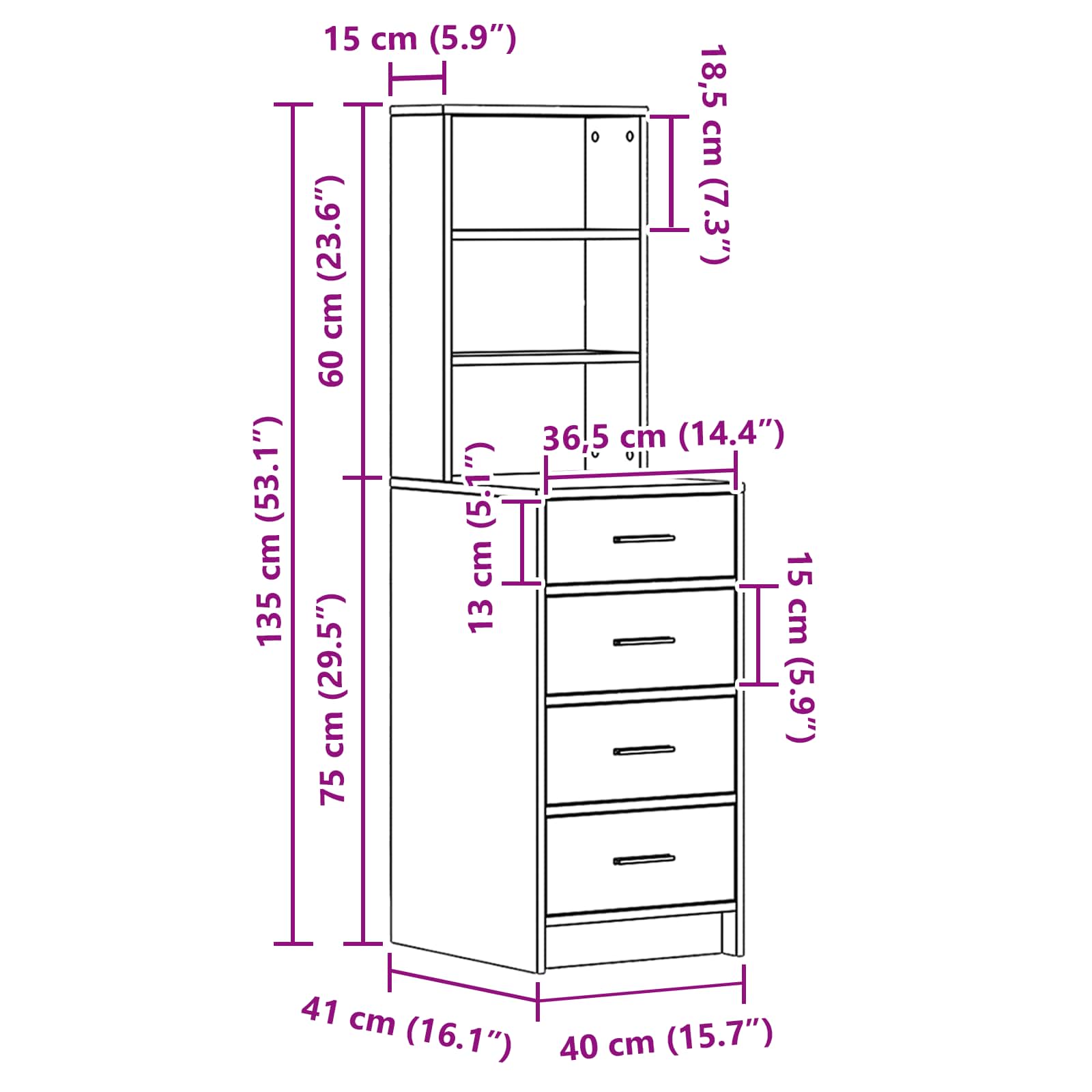 vidaXL Highboard Wędzony dąb 40 x 41 x 135 cm Materiał drewnopochodny
