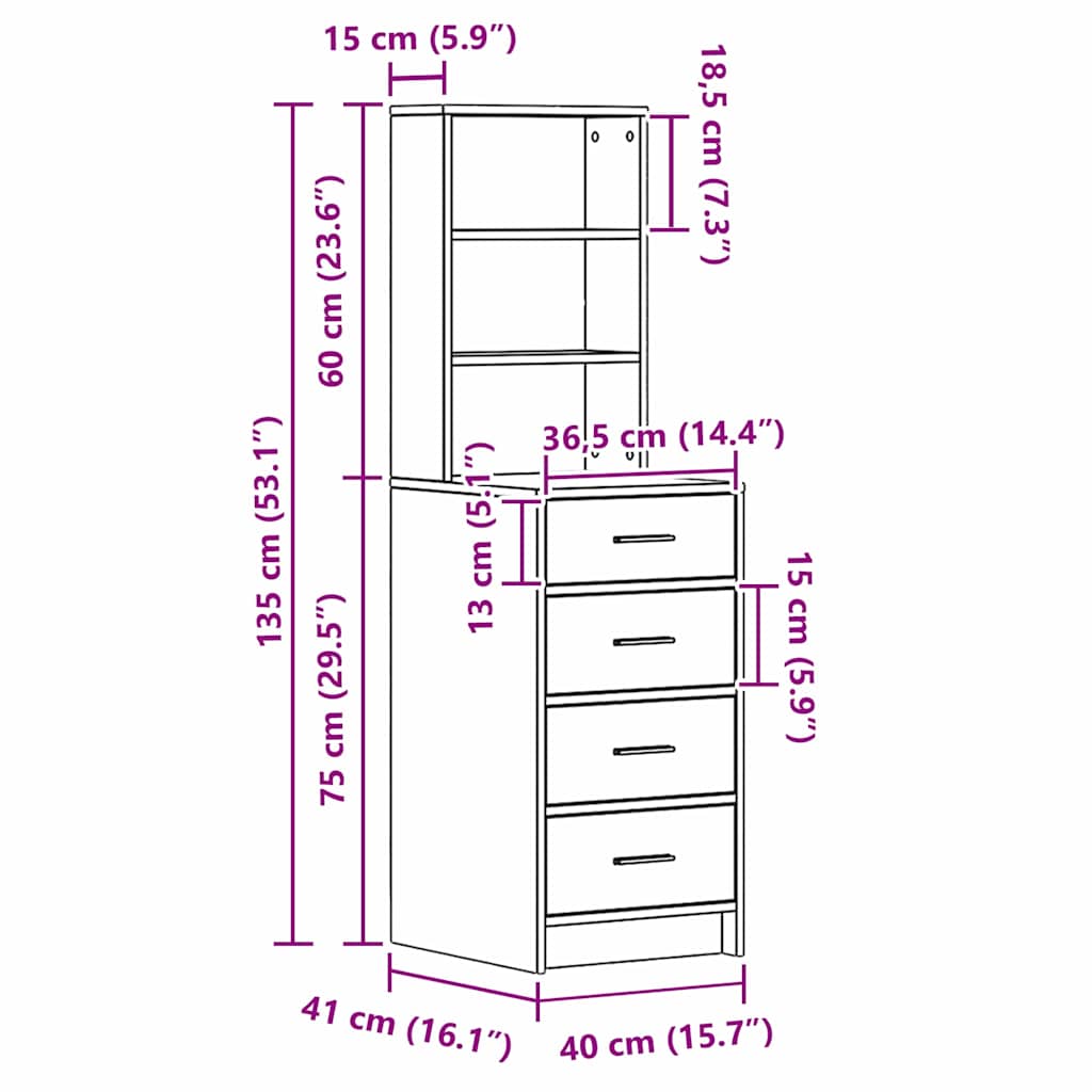 vidaXL Highboard dąb artisan 40 x 41 x 135 cm Drewno inżynieryjne