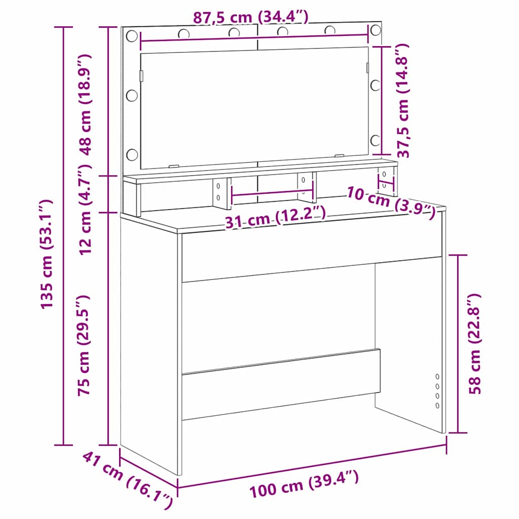 vidaXL Toaletka Dąb wędzony 100 x 41 x 135 cm Materiał drewnopochodny