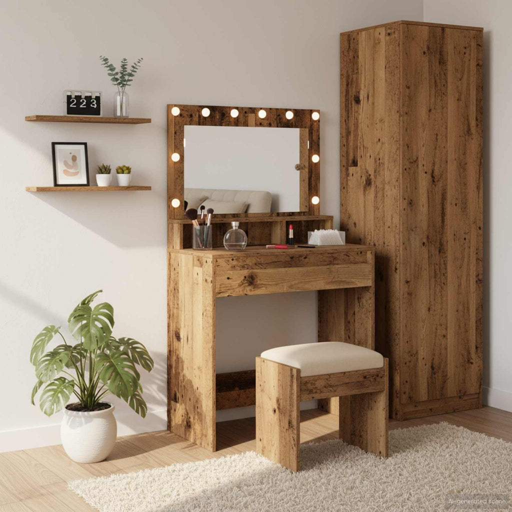 vidaXL Toaletka z półką Z lustrem Stare drewno 75,5 x 41 x 135 cm