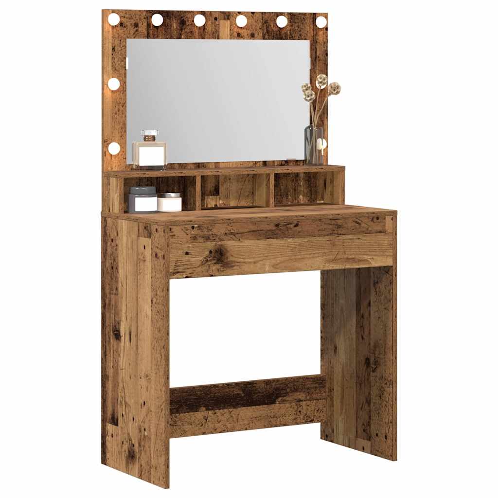 vidaXL Toaletka z półką Z lustrem Stare drewno 75,5 x 41 x 135 cm